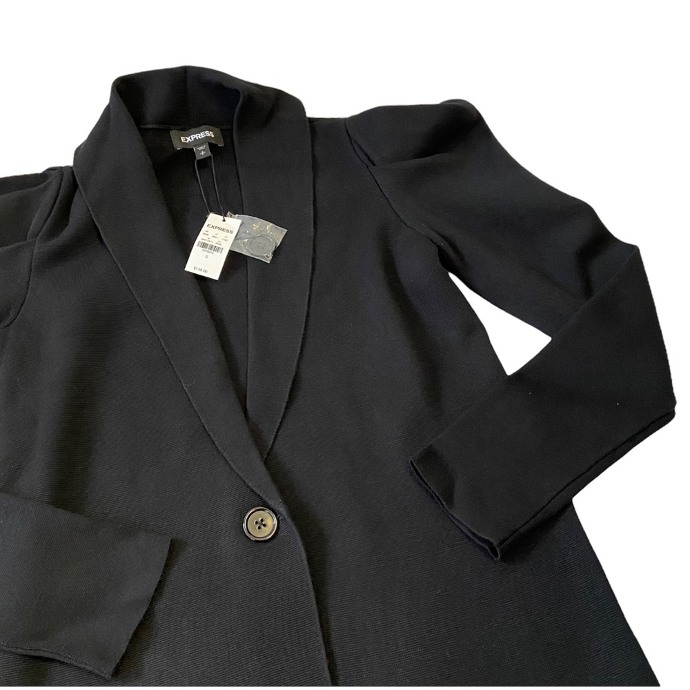 Express | Puffy Shoulder Black Long Cardigan